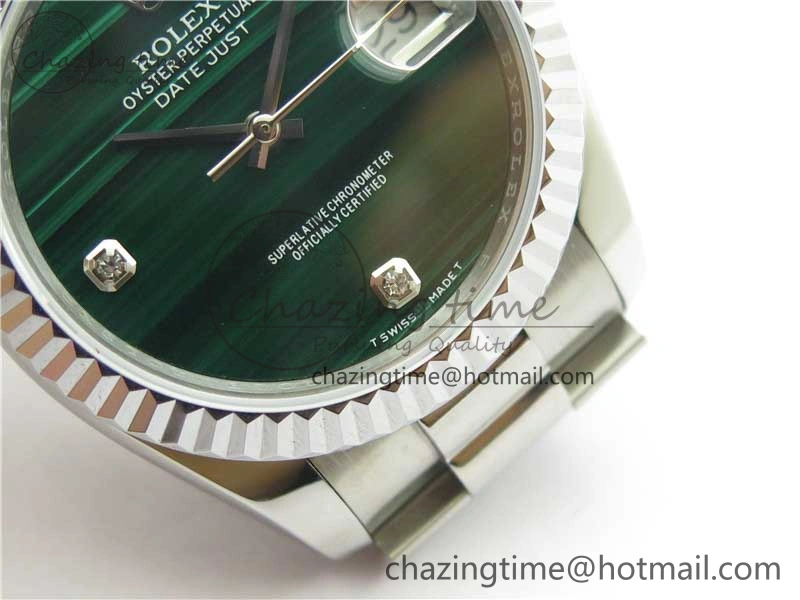 DateJust 36mm SS EDF Best Edition Green Malachite Dial Crystal Markers on SS President Bracelet A2824