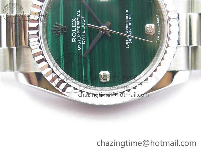 DateJust 36mm SS EDF Best Edition Green Malachite Dial Crystal Markers on SS President Bracelet A2824