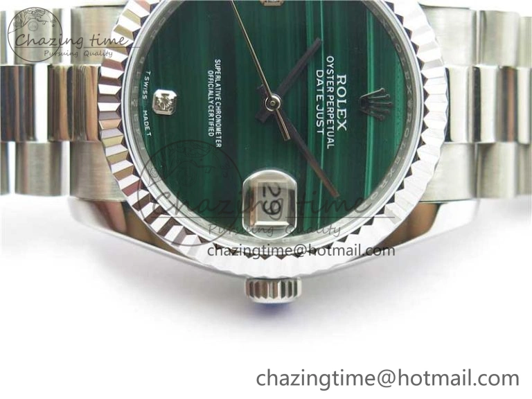 DateJust 36mm SS EDF Best Edition Green Malachite Dial Crystal Markers on SS President Bracelet A2824