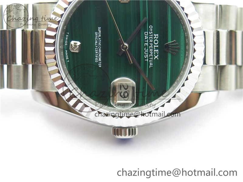 DateJust 36mm SS EDF Best Edition Green Malachite Dial Crystal Markers on SS President Bracelet A2824