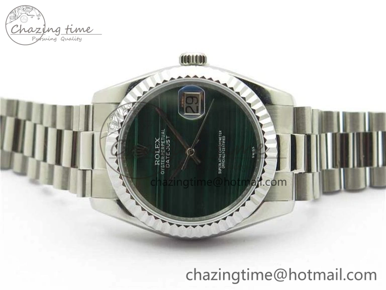 DateJust 36mm SS EDF Best Edition Green Malachite Dial on SS President Bracelet A2824