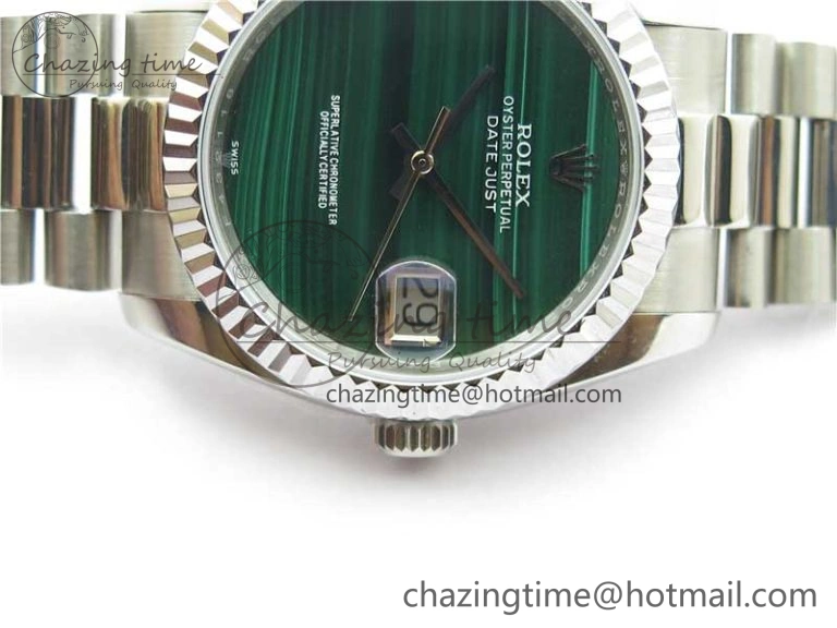 DateJust 36mm SS EDF Best Edition Green Malachite Dial on SS President Bracelet A2824