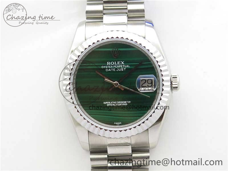 DateJust 36mm SS EDF Best Edition Green Malachite Dial on SS President Bracelet A2824