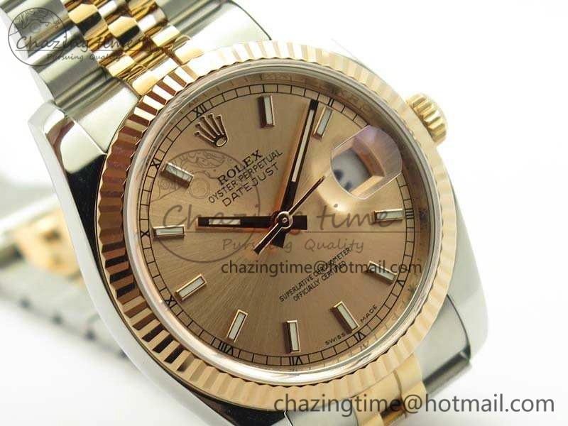 DateJust 36mm SS RG 116231 ARF 1:1 Best Edition Rose Gold Dial Fluted Bezel On SS RG Jubilee Bracelet SA3135
