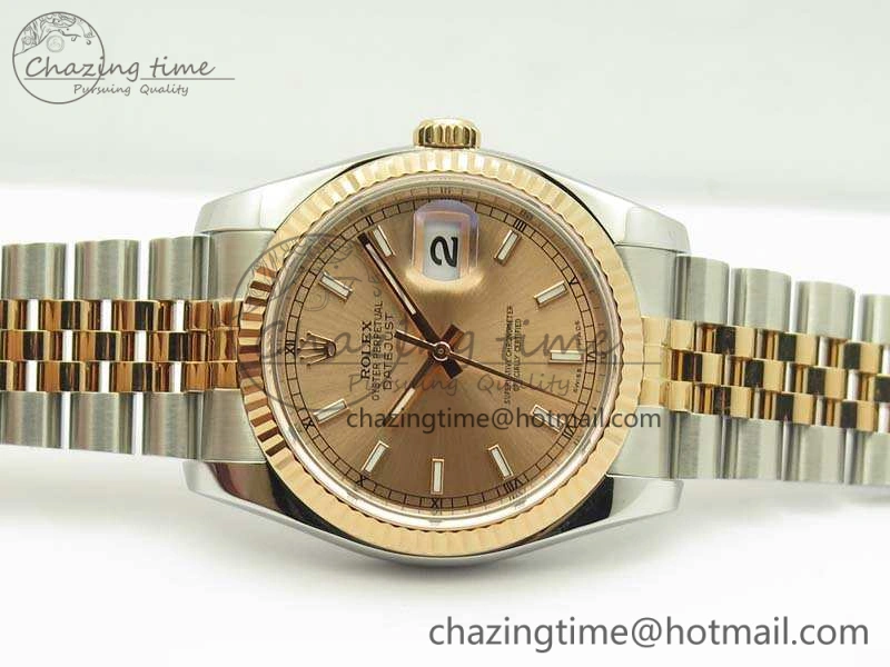 DateJust 36mm SS RG 116231 ARF 1:1 Best Edition Rose Gold Dial Fluted Bezel On SS RG Jubilee Bracelet SA3135