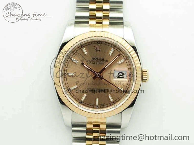 DateJust 36mm SS RG 116231 ARF 1:1 Best Edition Rose Gold Dial Fluted Bezel On SS RG Jubilee Bracelet SA3135