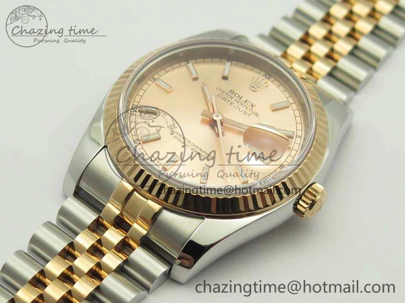 DateJust 36mm SS RG 116231 ARF 1:1 Best Edition Rose Gold Dial Fluted Bezel On SS RG Jubilee Bracelet SA3135