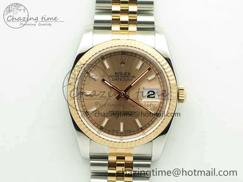 DateJust 36mm SS RG 116231 ARF 1:1 Best Edition Rose Gold Dial Fluted Bezel On SS RG Jubilee Bracelet SA3135