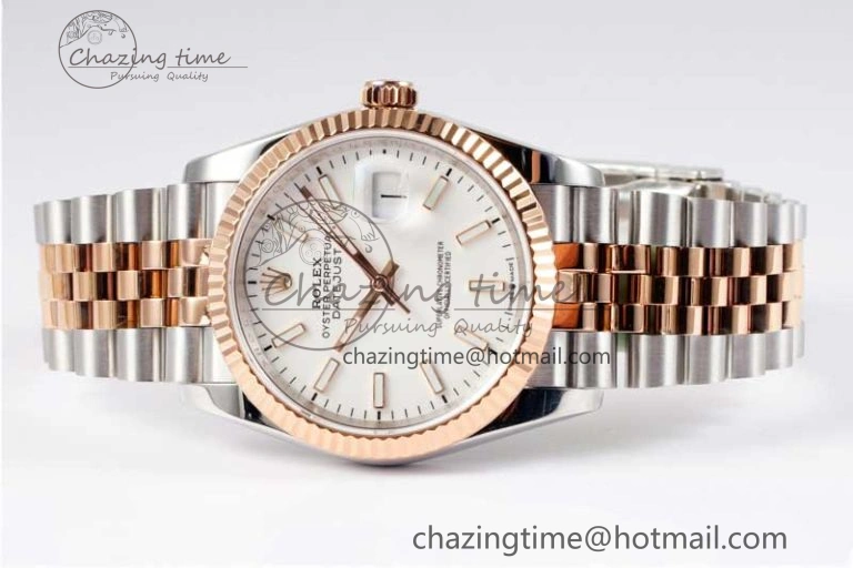 DateJust 36mm SS RG DIWF 1:1 Best Edition 904L Steel White Stick Dial on Jubilee Bracelet SA3235