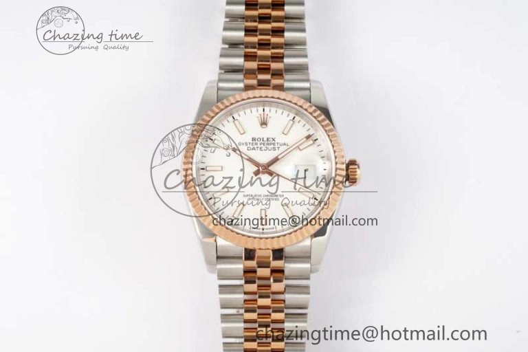 DateJust 36mm SS RG DIWF 1:1 Best Edition 904L Steel White Stick Dial on Jubilee Bracelet SA3235