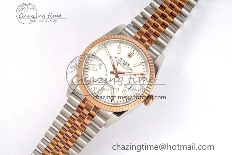 DateJust 36mm SS RG DIWF 1:1 Best Edition 904L Steel White Stick Dial on Jubilee Bracelet SA3235