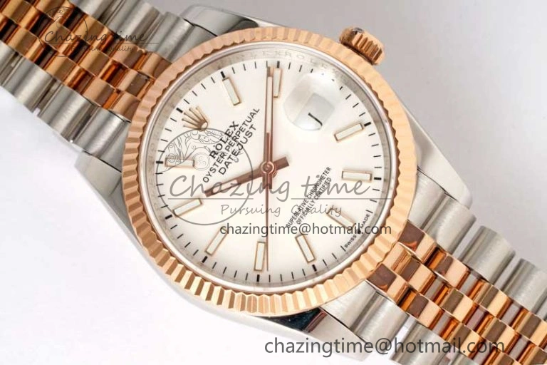 DateJust 36mm SS RG DIWF 1:1 Best Edition 904L Steel White Stick Dial on Jubilee Bracelet SA3235