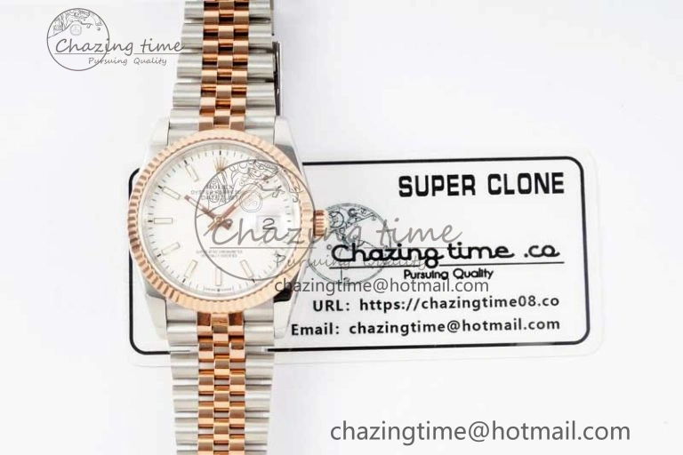 DateJust 36mm SS RG DIWF 1:1 Best Edition 904L Steel White Stick Dial on Jubilee Bracelet SA3235
