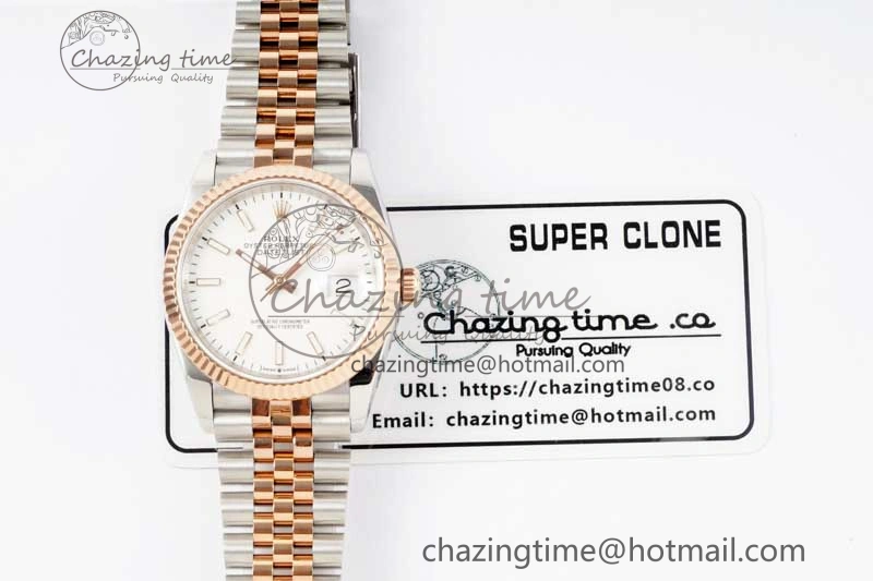 DateJust 36mm SS RG DIWF 1:1 Best Edition 904L Steel White Stick Dial on Jubilee Bracelet SA3235
