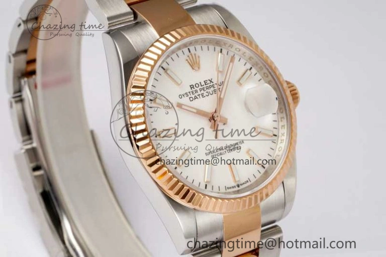 DateJust 36mm SS RG DIWF 1:1 Best Edition 904L Steel White Stick Dial on Jubilee Oyster SA3235