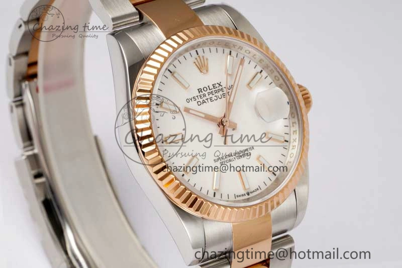 DateJust 36mm SS RG DIWF 1:1 Best Edition 904L Steel White Stick Dial on Jubilee Oyster SA3235