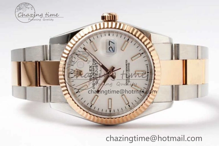 DateJust 36mm SS RG DIWF 1:1 Best Edition 904L Steel White Stick Dial on Jubilee Oyster SA3235