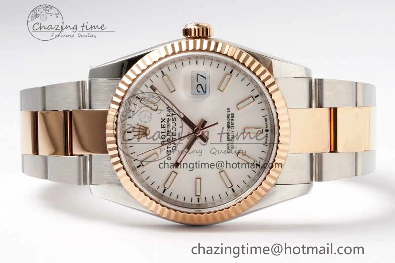 DateJust 36mm SS RG DIWF 1:1 Best Edition 904L Steel White Stick Dial on Jubilee Oyster SA3235