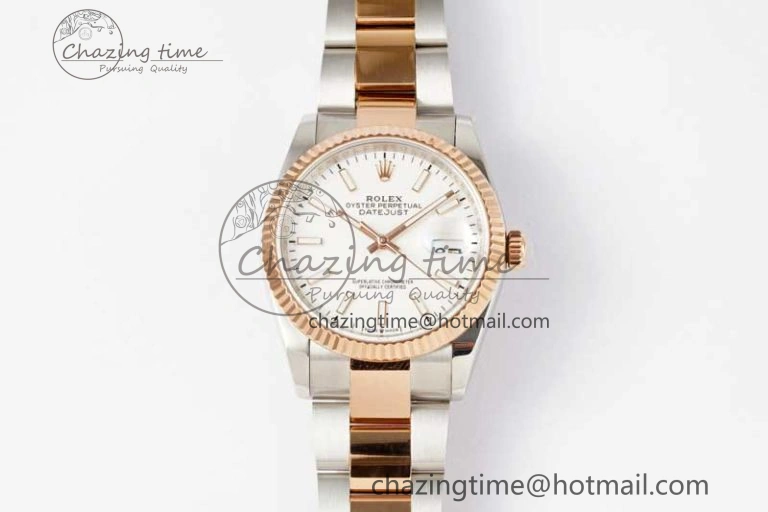 DateJust 36mm SS RG DIWF 1:1 Best Edition 904L Steel White Stick Dial on Jubilee Oyster SA3235