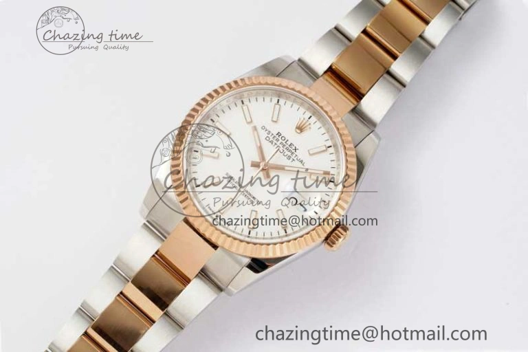 DateJust 36mm SS RG DIWF 1:1 Best Edition 904L Steel White Stick Dial on Jubilee Oyster SA3235