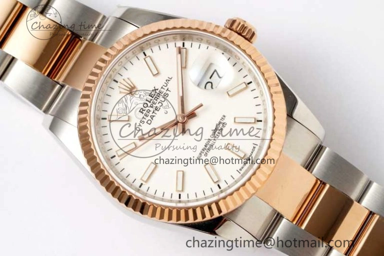 DateJust 36mm SS RG DIWF 1:1 Best Edition 904L Steel White Stick Dial on Jubilee Oyster SA3235