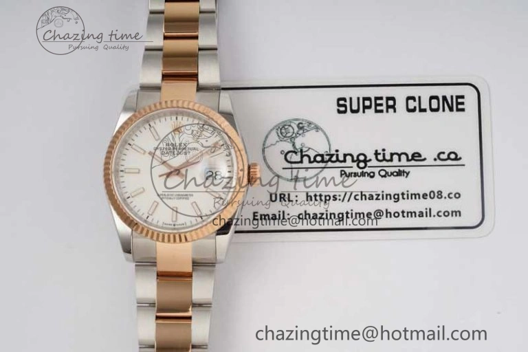 DateJust 36mm SS RG DIWF 1:1 Best Edition 904L Steel White Stick Dial on Jubilee Oyster SA3235