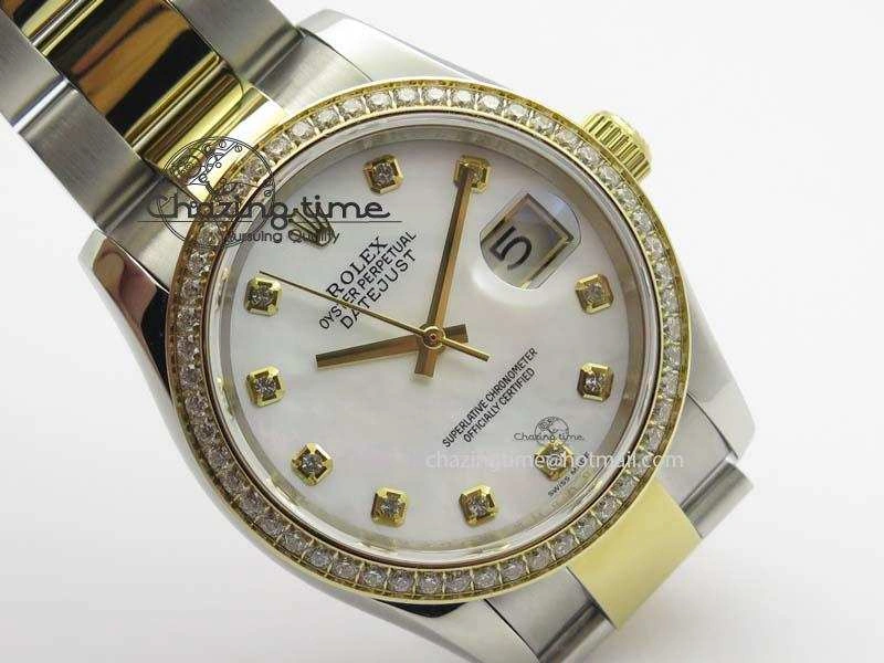 DateJust 36mm SS YG BP-Maker Best Edition Diamond Bezel White Dial On SS YG Bracelet A2824 V2