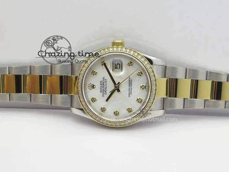 DateJust 36mm SS YG BP-Maker Best Edition Diamond Bezel White Dial On SS YG Bracelet A2824 V2