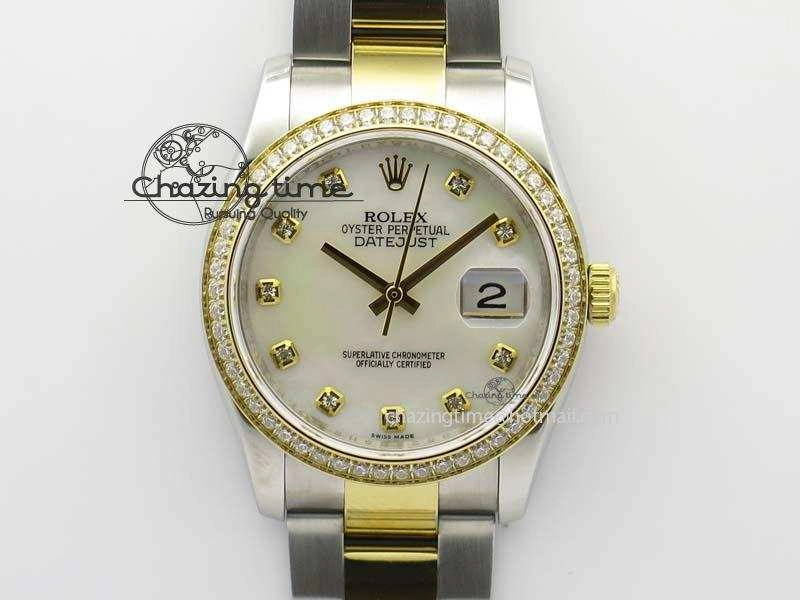 DateJust 36mm SS YG BP-Maker Best Edition Diamond Bezel White MOP Dial On SS YG Bracelet A2824 V2