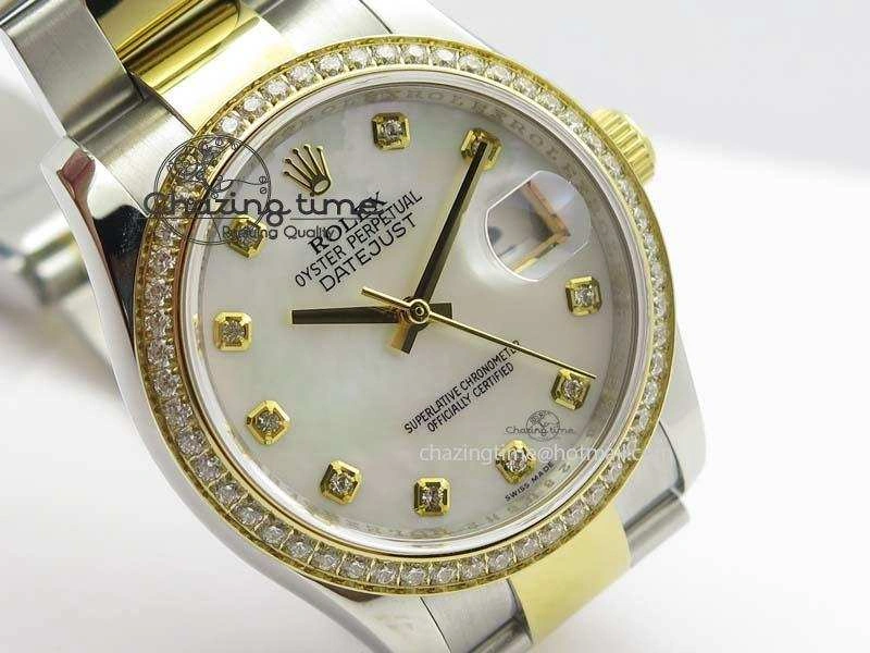 DateJust 36mm SS YG BP-Maker Best Edition Diamond Bezel White MOP Dial On SS YG Bracelet A2824 V2