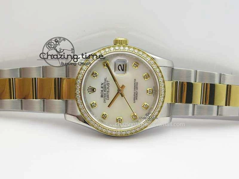 DateJust 36mm SS YG BP-Maker Best Edition Diamond Bezel White MOP Dial On SS YG Bracelet A2824 V2