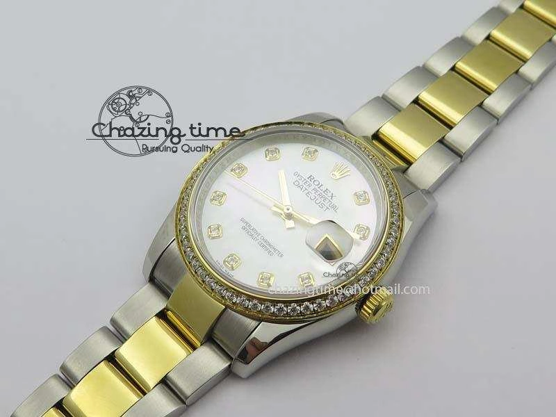 DateJust 36mm SS YG BP-Maker Best Edition Diamond Bezel White MOP Dial On SS YG Bracelet A2824 V2