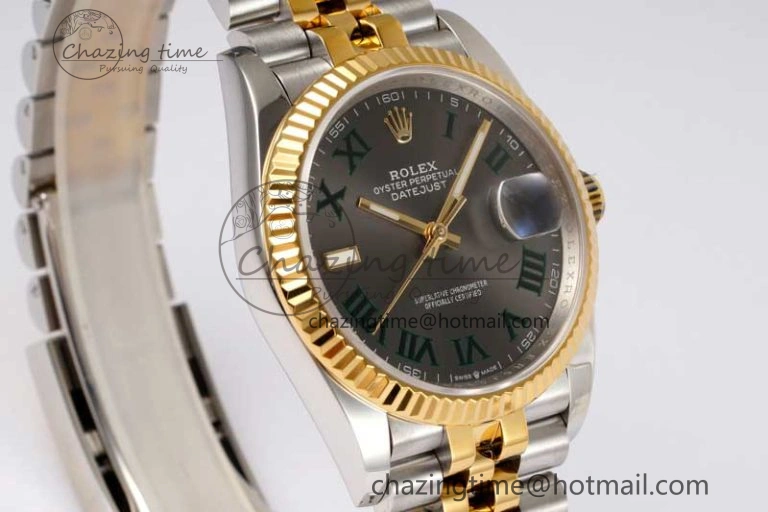 DateJust 36mm SS YG DIWF 1:1 Best Edition 904L Steel Gray Dial Green Markers on Jubilee Bracelet SA3235