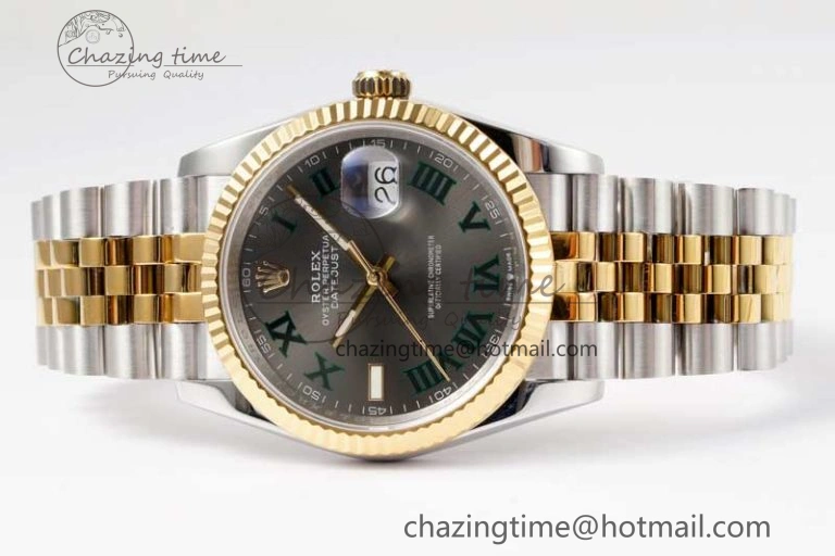 DateJust 36mm SS YG DIWF 1:1 Best Edition 904L Steel Gray Dial Green Markers on Jubilee Bracelet SA3235