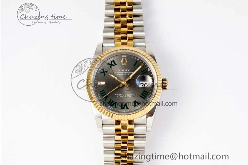 DateJust 36mm SS YG DIWF 1:1 Best Edition 904L Steel Gray Dial Green Markers on Jubilee Bracelet SA3235