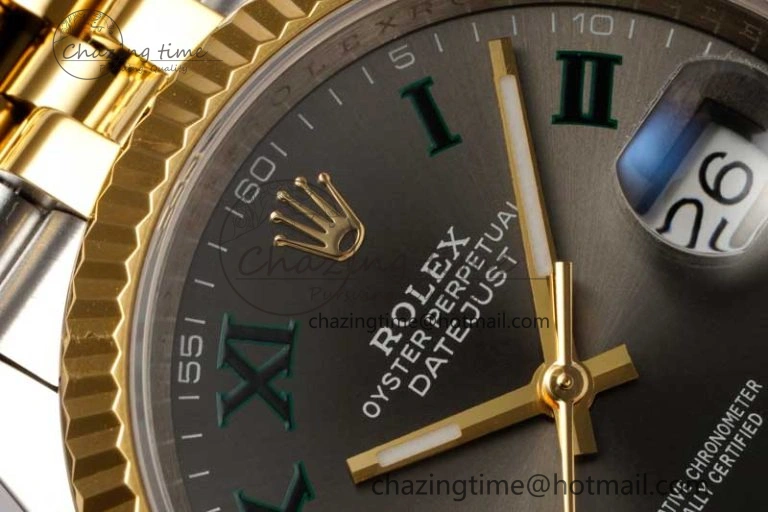 DateJust 36mm SS YG DIWF 1:1 Best Edition 904L Steel Gray Dial Green Markers on Jubilee Bracelet SA3235
