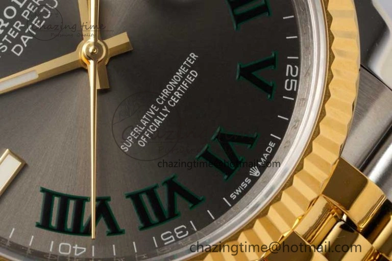 DateJust 36mm SS YG DIWF 1:1 Best Edition 904L Steel Gray Dial Green Markers on Jubilee Bracelet SA3235
