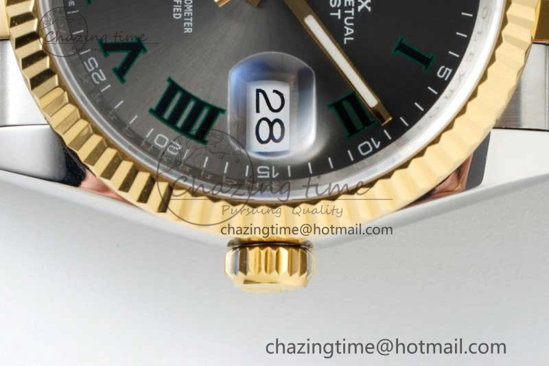DateJust 36mm SS YG DIWF 1:1 Best Edition 904L Steel Gray Dial Green Markers on Jubilee Bracelet SA3235