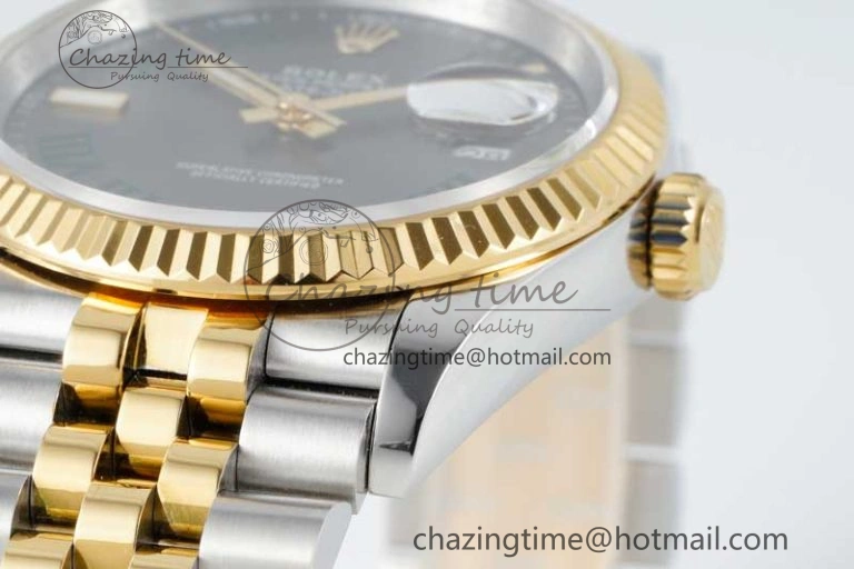 DateJust 36mm SS YG DIWF 1:1 Best Edition 904L Steel Gray Dial Green Markers on Jubilee Bracelet SA3235
