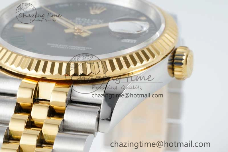 DateJust 36mm SS YG DIWF 1:1 Best Edition 904L Steel Gray Dial Green Markers on Jubilee Bracelet SA3235
