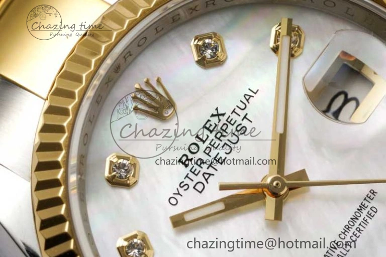 DateJust 36mm SS YG DIWF 1:1 Best Edition 904L Steel White MOP Diamonds Dial on Oyster Bracelet SA3235