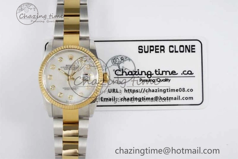 DateJust 36mm SS YG DIWF 1:1 Best Edition 904L Steel White MOP Diamonds Dial on Oyster Bracelet SA3235