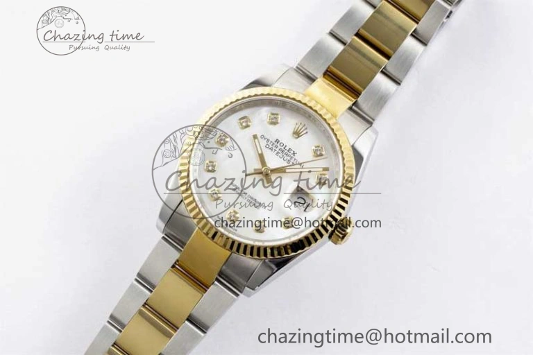 DateJust 36mm SS YG DIWF 1:1 Best Edition 904L Steel White MOP Diamonds Dial on Oyster Bracelet SA3235