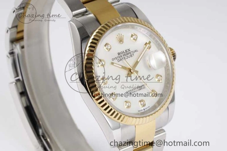 DateJust 36mm SS YG DIWF 1:1 Best Edition 904L Steel White MOP Diamonds Dial on Oyster Bracelet SA3235