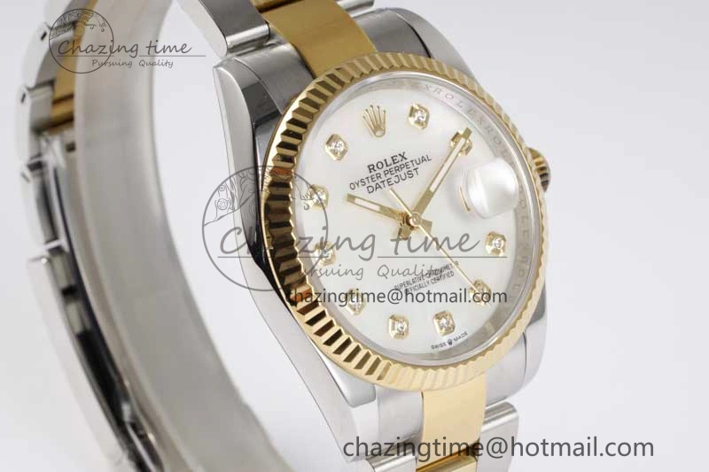 DateJust 36mm SS YG DIWF 1:1 Best Edition 904L Steel White MOP Diamonds Dial on Oyster Bracelet SA3235
