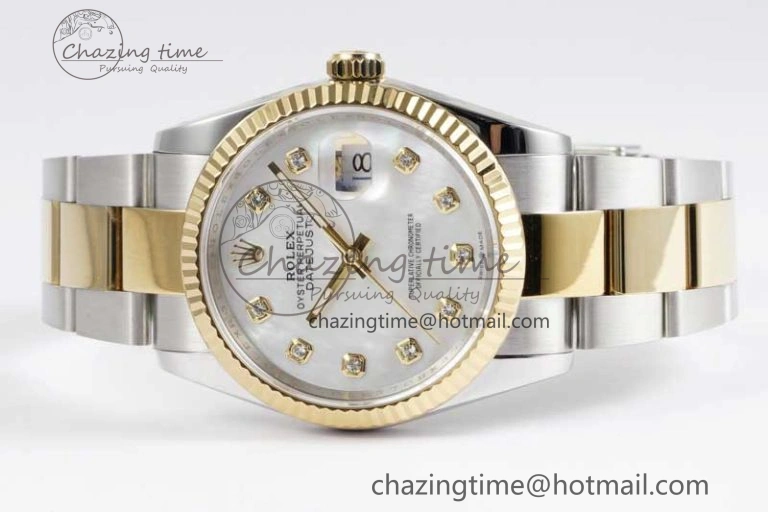 DateJust 36mm SS YG DIWF 1:1 Best Edition 904L Steel White MOP Diamonds Dial on Oyster Bracelet SA3235
