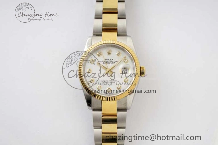 DateJust 36mm SS YG DIWF 1:1 Best Edition 904L Steel White MOP Diamonds Dial on Oyster Bracelet SA3235