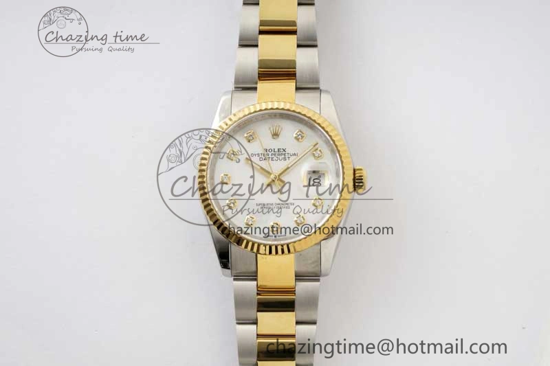 DateJust 36mm SS YG DIWF 1:1 Best Edition 904L Steel White MOP Diamonds Dial on Oyster Bracelet SA3235