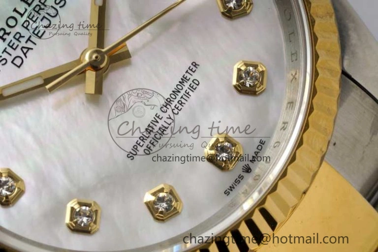 DateJust 36mm SS YG DIWF 1:1 Best Edition 904L Steel White MOP Diamonds Dial on Oyster Bracelet SA3235
