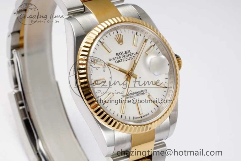DateJust 36mm SS YG DIWF 1:1 Best Edition 904L Steel White Stick Dial on Oyster Bracelet SA3235